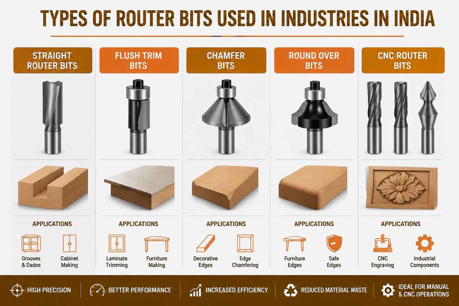 Types of Router Bits Used in Industries in India - Perfect Tools Industries