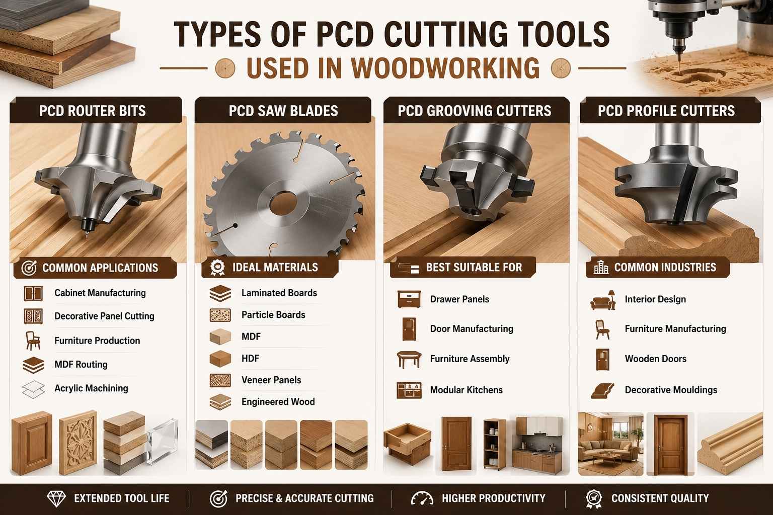 Types of PCD Cutting Tools Used in Woodworking - Perfect Tools Industries Types of PCD Cutting Tools Used in Woodworking - Perfect Tools Industries